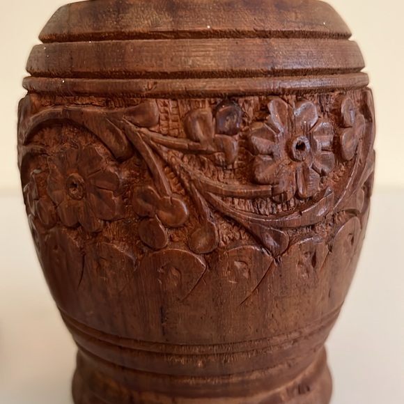 Vintage Hand Carved Teak Sheesham Wooden Lidded Spice Trinket Storage Jar - Picture 6 of 10
